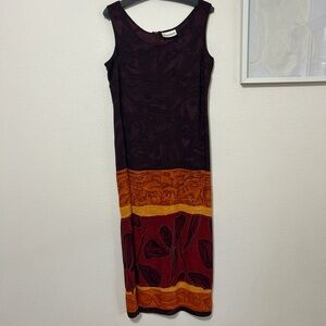 Vintage 90s GANTOS Silk Blend Maxi Dress - Abstract Floral Block Print